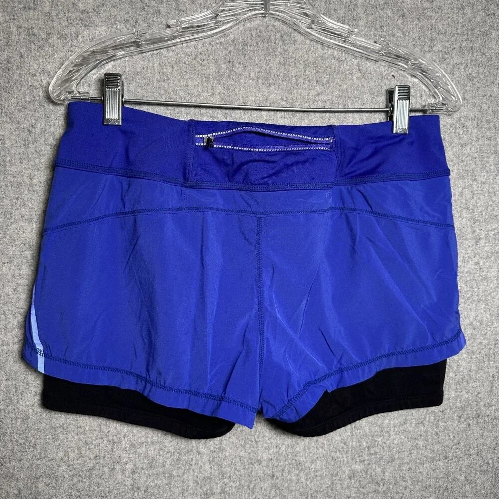 Athleta Medium Womens Running Shorts Biker Blue Black Gym Elastic Pull On - Picture 10 of 16